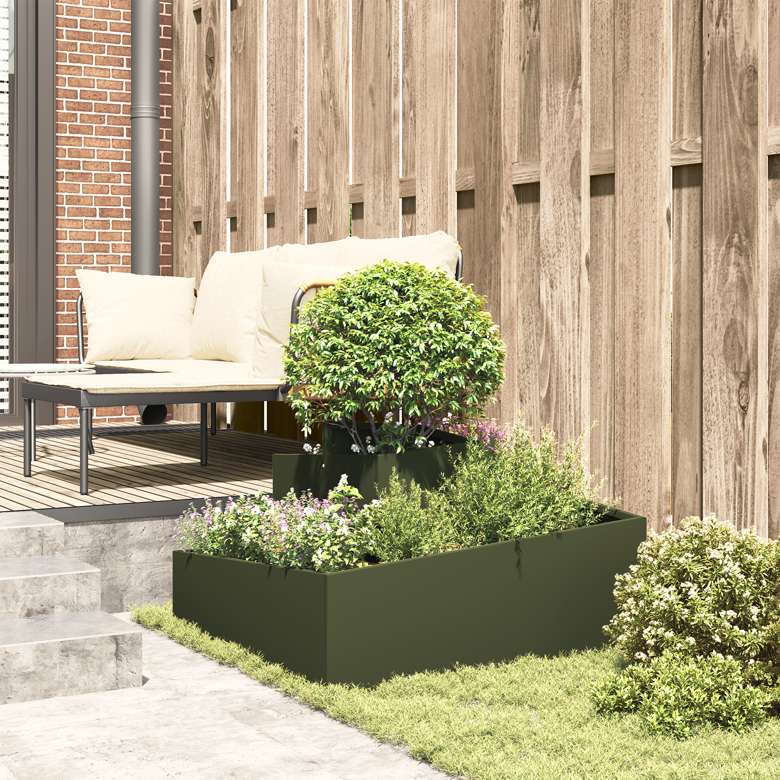 Plantepotte Oliven Grønn 80x80x50 cm Kaldvalset Stål