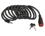 sort sykkellås med 2 nøkler og rød lås på hvit bakgrunn
