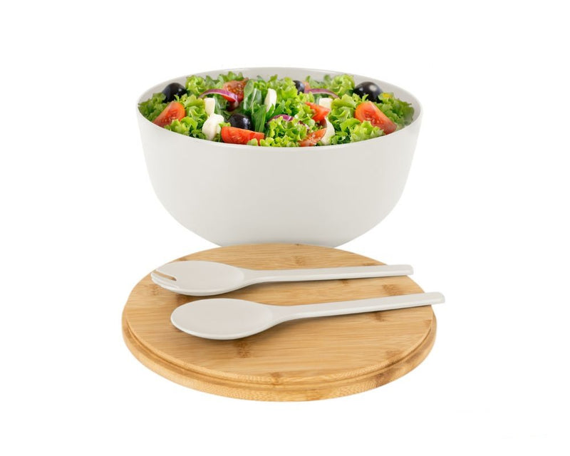 Salat bolle m/lokk og bestikk hvi
