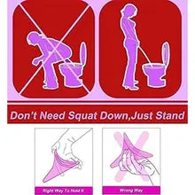 skisse som viser at kvinne på toalettet slipper å sette seg ned på et skittent toalett ved bruk av bærbar tisse urinal