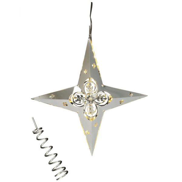 Topp & Hengende Stjerne med Blomster & LED-lys Sølv